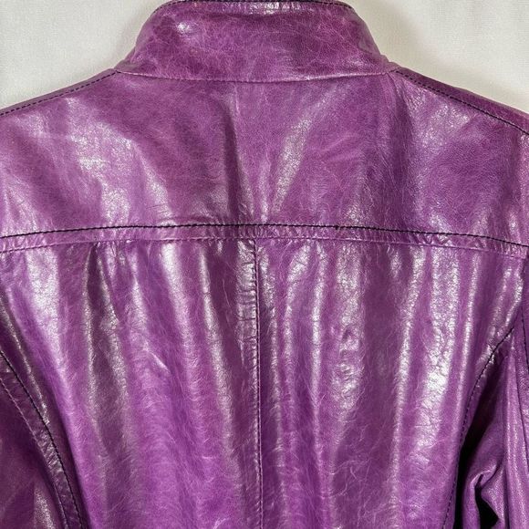Royal Underground Leather Jacket Zip Sheer Black Ruffles Ornate Buttons Purple L - Picture 7 of 13